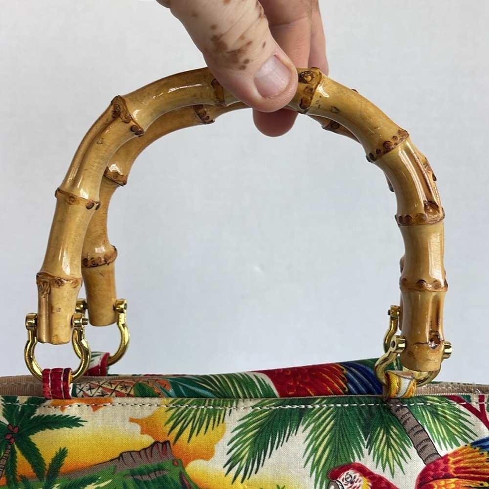 Vintage Tidy Tropical Print Tote Bag with Bamboo Handles Made In The USA - Picture 15 of 16